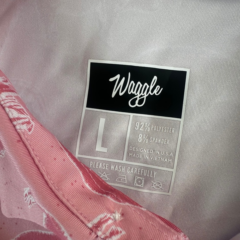 Waggle Hog Heaven Polo Mens Large Pink Pig Print Performance Golf Shirt NEW - Picture 5 of 6